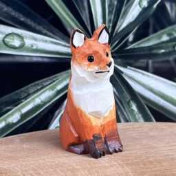 Custom Miniature Wooden Fox Decor Ornament, Red Art Carving For Housewarming, Handcrafted Wood Animal Figurine Lover - thumbnail 2