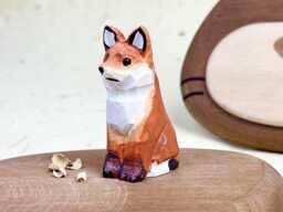 Custom Miniature Wooden Fox Decor Ornament, Red Art Carving For Housewarming, Handcrafted Wood Animal Figurine Lover - thumbnail 1
