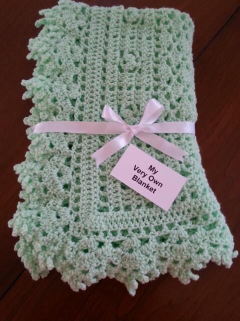 Green Lacey Hand Crocheted Baby Blanket - image 1