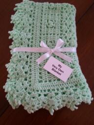 Green Lacey Hand Crocheted Baby Blanket