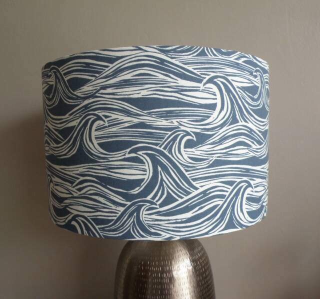 Wave Surf Navy Blue Fabric Lampshade 30, 35 Or 40cm - image 1