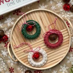 Macrame Christmas Ornaments, Jingle Bells Decorations, Miniature Wreath, Holiday Ornamentation, Xmas Gift Ideas For Anyone - thumbnail 3