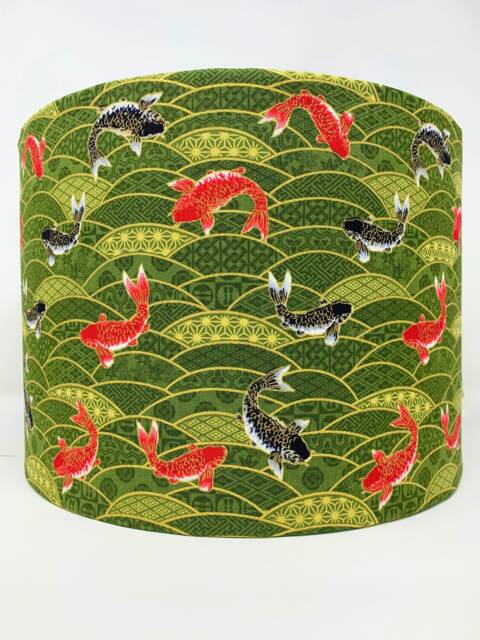 Japanese Carp Lamp Shade Green & Gold Oriental Light - image 1