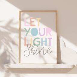 Let Your Light Shine Print, Christian Wall Art, Girls Nursery Bedroom Decor, Pastel Colours, Bible Verse, Art - thumbnail 1