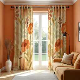 Orange Floral Curtains With Large Classic Flowers, Custom Botanical Drapes, Warm Earthy Window Panels For Living Room Or Bedroom - thumbnail 1