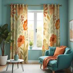 Orange Floral Curtains With Large Classic Flowers, Custom Botanical Drapes, Warm Earthy Window Panels For Living Room Or Bedroom - thumbnail 4