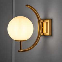 Modern Brass Globe Wall Sconce - Mid Century Frosted Glass Lamp Fixture , Vintage Lamp, Minimalist Bedroom & Hallway Lighting - thumbnail 2