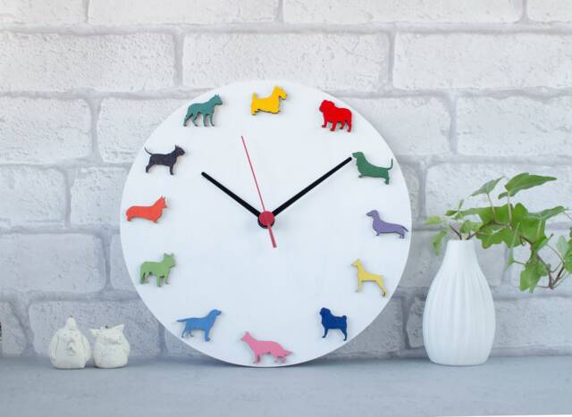 Colorful Dogs Wall Clock, White Dog Lover Gift, Children's Room Decor - image 1
