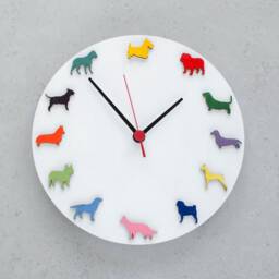 Colorful Dogs Wall Clock, White Dog Lover Gift, Children's Room Decor - thumbnail 3