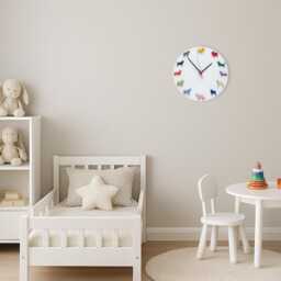 Colorful Dogs Wall Clock, White Dog Lover Gift, Children's Room Decor - thumbnail 2