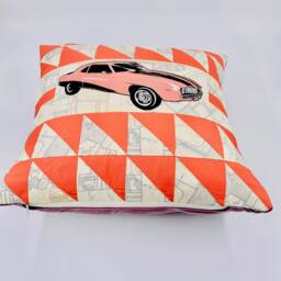 Patchwork Quilted Pillow Cover Car Design Decorative Cushion - thumbnail 3