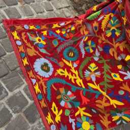 Velvet Suzani Throw - Maroon Machine Embroidery Boho Floral Blanket - thumbnail 4