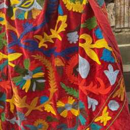 Velvet Suzani Throw - Maroon Machine Embroidery Boho Floral Blanket - thumbnail 3