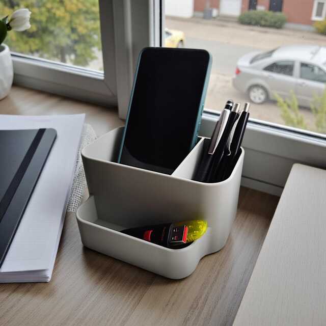 3D Printed Desk Organiser - Modern Curved Office Storage Dock - image 1