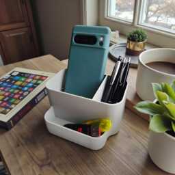 3D Printed Desk Organiser - Modern Curved Office Storage Dock - thumbnail 2