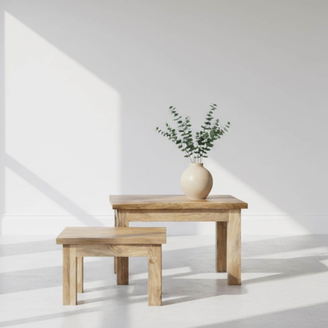Solid Mango Wood Nesting Foot Stools Low Side Tables - image 1