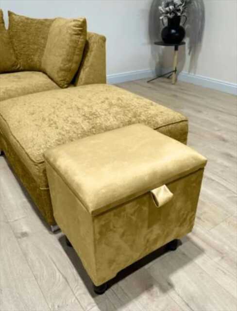 Mustard Gold Velvet Ottoman Stool With Storage, Handmade in UK - image 1