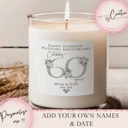 60Th Wedding Anniversary Candle, Diamond Gift, Personalised Mum & Dad
