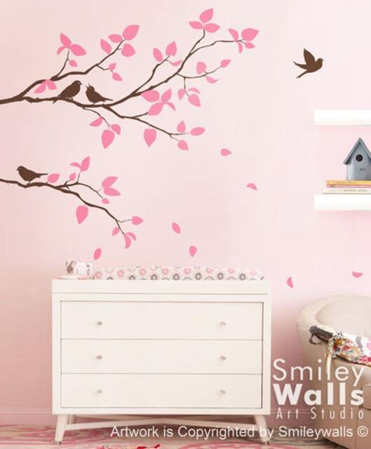 Branches Wall Decal, Two Spring & Birds Kids Nursery Vinyl Decal Sticker Room Decor Branch For - image 1