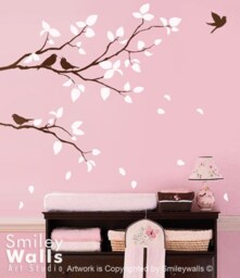 Branches Wall Decal, Two Spring & Birds Kids Nursery Vinyl Decal Sticker Room Decor Branch For - thumbnail 2
