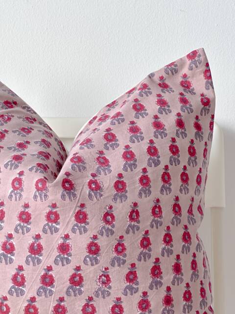 Block Print Pillow Cover Floral Batik, Natural Dyed Textile - image 1