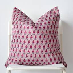 Block Print Pillow Cover Floral Batik, Natural Dyed Textile - thumbnail 2
