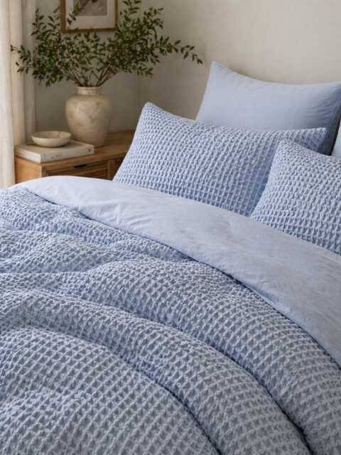 Sky Blue Waffle 100% Cotton Duvet Cover Set - image 1