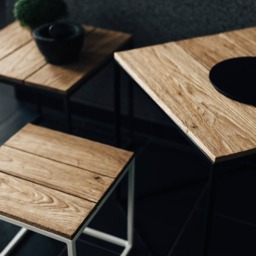 Set Of 3 Cube Side Tables, Wood & Metal, Minimalist Furniture - thumbnail 3
