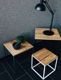 Set Of 3 Cube Side Tables, Wood & Metal, Minimalist Furniture - thumbnail 1