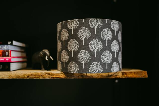 Handmade Drum Lampshade Dark Grey Mulberry Tree Linen, 30cm - image 1