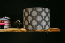 Handmade Drum Lampshade Dark Grey Mulberry Tree Linen, 30cm