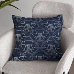 Extra Large Art Deco Cushion, Pillow Cover, Blue Velvet Pillow, Single Or Double Sided 23 Inch Square - thumbnail 2