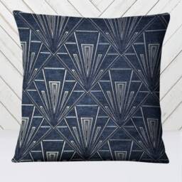 Extra Large Art Deco Cushion, Pillow Cover, Blue Velvet Pillow, Single Or Double Sided 23 Inch Square - thumbnail 1