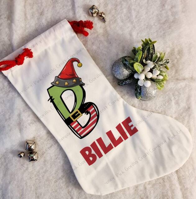 Christmas Stocking, Santa Xmas Decoration, Personalised Elf Custom - image 1