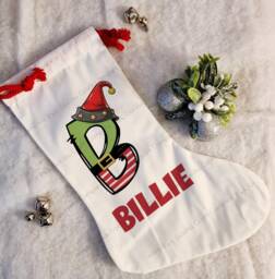 Christmas Stocking, Santa Xmas Decoration, Personalised Elf Custom