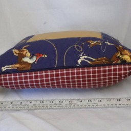 Blue Cotton Cowboy Print & Tan Leather Pillow - thumbnail 4
