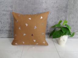 Camel Linen Pillow Cover With Silver Geometric Shapes/Sienna Brown Metallic Archaeology Decorative Throw Cushion Modern Bedding Accent - thumbnail 1
