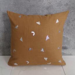 Camel Linen Pillow Cover With Silver Geometric Shapes/Sienna Brown Metallic Archaeology Decorative Throw Cushion Modern Bedding Accent - thumbnail 2