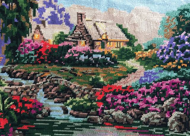 Handstitched Landscape Painting Needlepoint Tapestry Wall Art - image 1