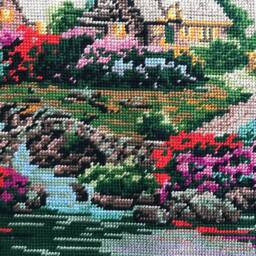 Handstitched Landscape Painting Needlepoint Tapestry Wall Art - thumbnail 2