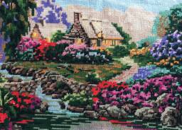 Handstitched Landscape Painting Needlepoint Tapestry Wall Art - thumbnail 1
