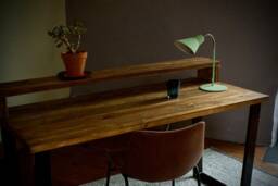 Reclaimed Wood Desk With Monitor Shelf Industrial Home Office