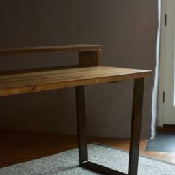 Reclaimed Wood Desk With Monitor Shelf Industrial Home Office - thumbnail 3