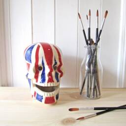 Union Jack Skull - Ceramic Art Gifts For Him Home Decor Hand Painted British Gift - thumbnail 2