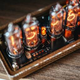 In-14 Nixie Clock in Slim Perforated Wooden Case With Clear Plastic Top Cover - thumbnail 3