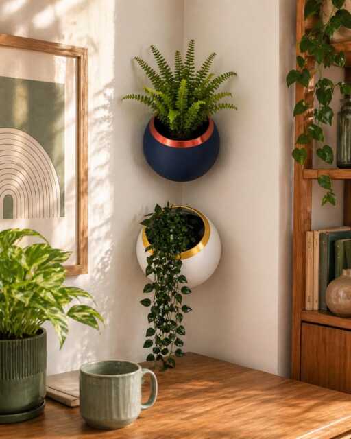 Spherical Corner Planter Two-Tone Wall-Mounted Plant Pot - image 1