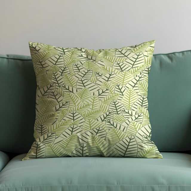 Green Leaf Cushion Cover, Botanical Throw Pillowcase, Nature Inspired Pattern Sofa Case - image 1