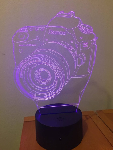 Canon Camera Lamp Personalized 3D Illusion Smart App Control Night Light Bluetooth, Music, 7&16M Color Mobile App Handmade in UK - image 1
