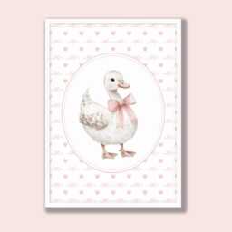 Girls Wall Art Pink, Goose Nursery Prints, Bows & Hearts - Set Of 3 - thumbnail 3