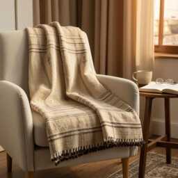 Tan Plaid Indian Wool Throw Blanket, Handwoven Couch Coverlet With Farmhouse Bed Accent - Tanishq - thumbnail 3